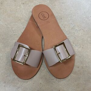 Ciel NWOT Women's Tan Slide Sandals with Gold Buckle